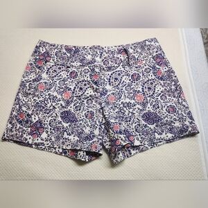 Ann Taylor Womens Shorts Sz 4 Floral Purple Pink Pockets Cotton Stretch Small